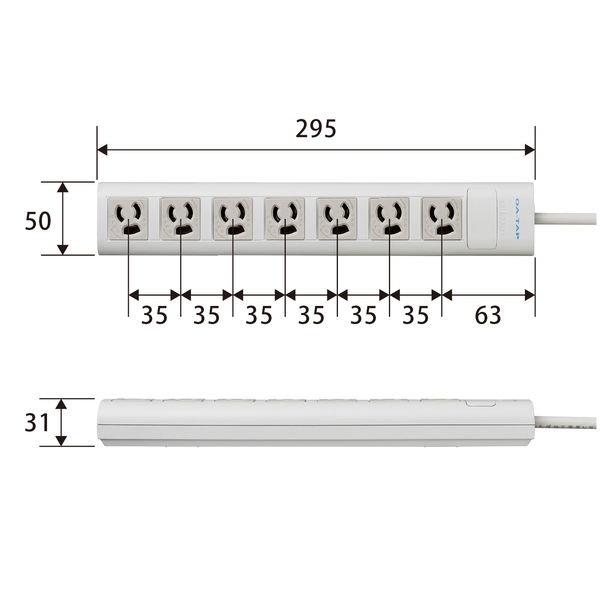 電源タップ 3m 3ピン 7個口 3P→2P変換アダプタ付 雷ガード 磁石付