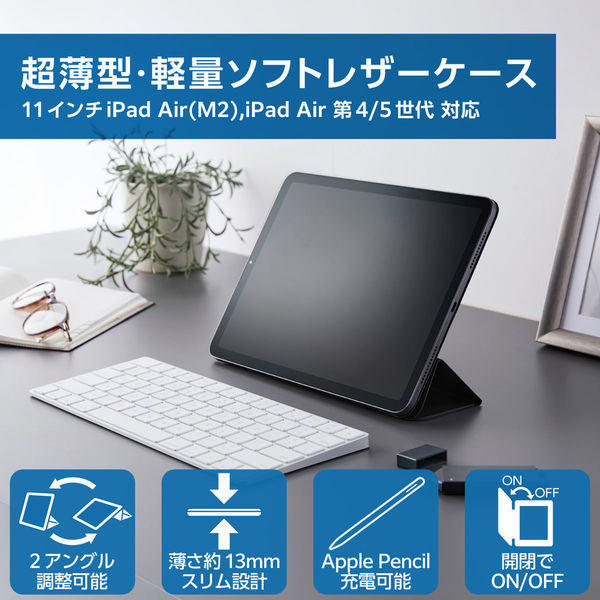 11インチ iPad Air (M2) ケース レザー 本体マグネット装着 ブラック