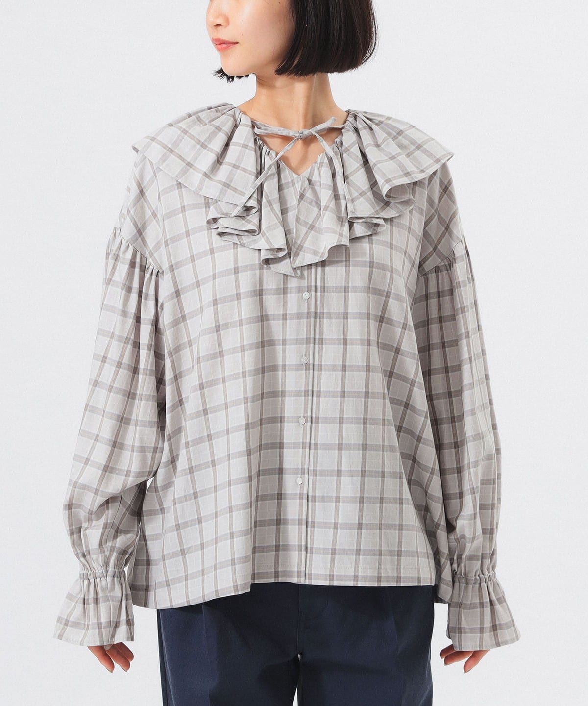 BEAMS BOY（ビームス ボーイ）チェック フリルカラー シャツ（シャツ