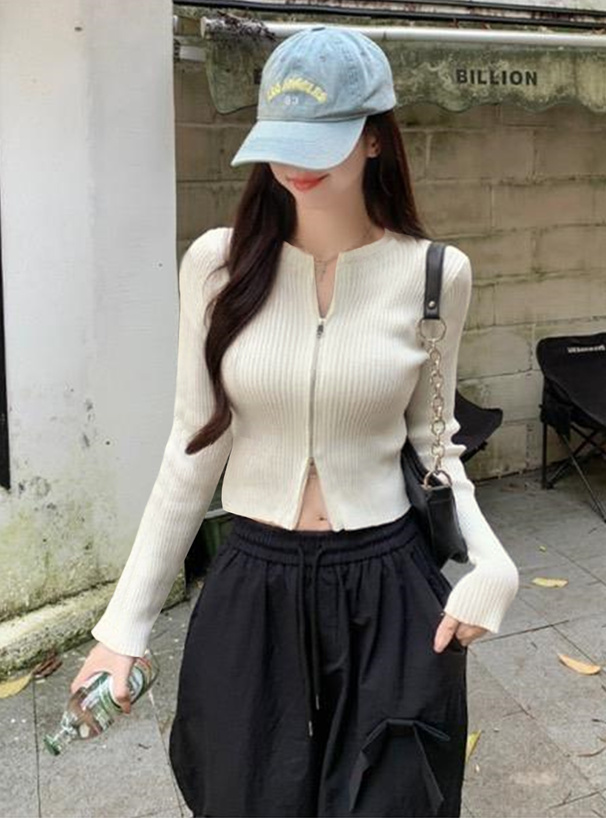 ダブルジップショート丈ニットトップス[an1574] | レディース