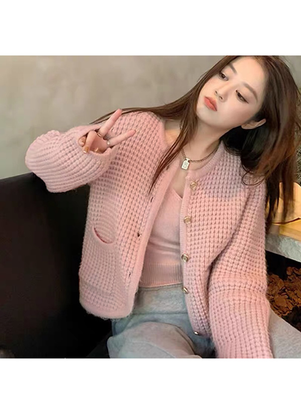 ワッフルカーディガン×タンクトップニットアンサンブル[ac2345