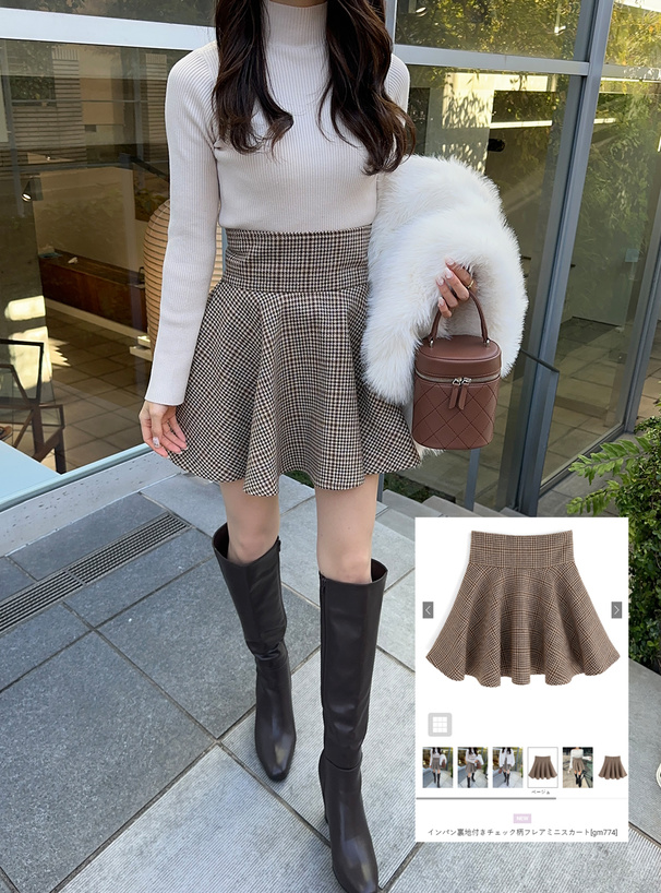インパン裏地付きチェック柄フレアミニスカート[gm774] | レディース