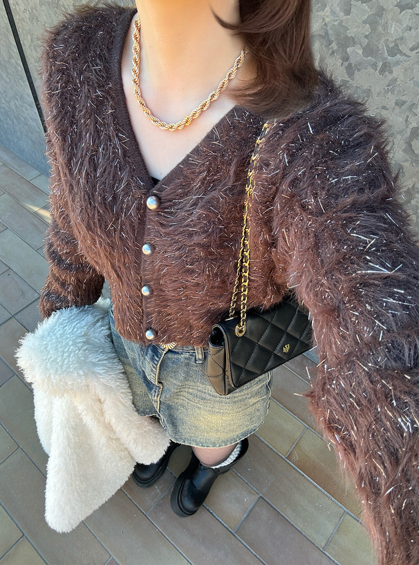 パールラメフェザーニットカーディガン[gc290] | レディース