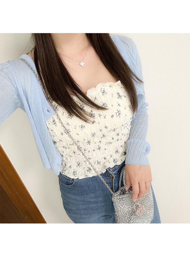 カップ付き花柄シャーリングキャミソール[dk1124] | レディース