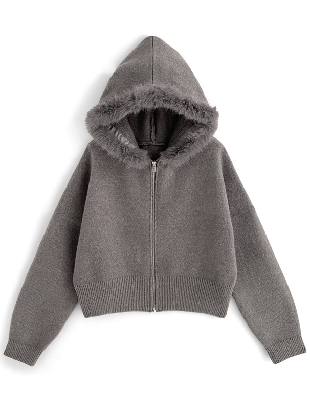 ファーフードニットパーカー[dr667] | レディースファッション通販の