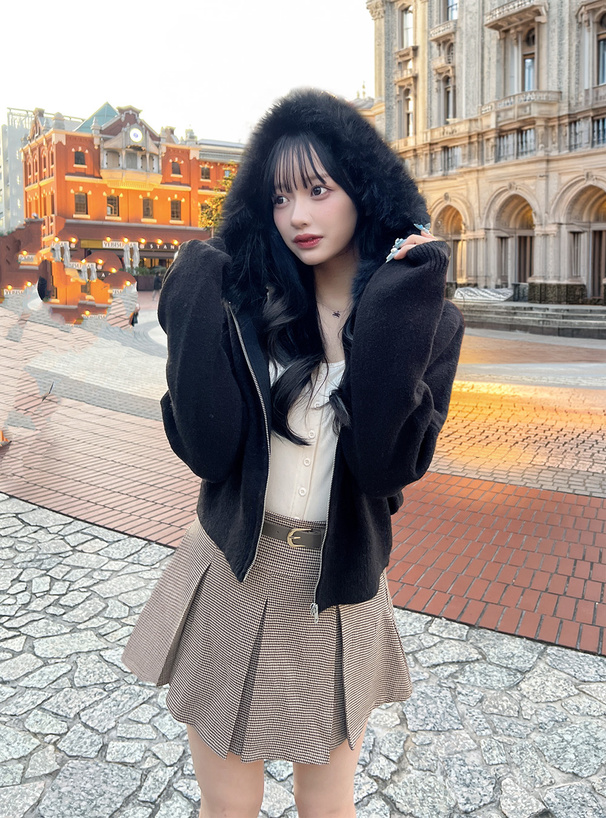 ファーフードニットパーカー[dr667] | レディースファッション通販の