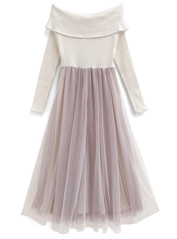 オフショルニットチュールフレアワンピース[dr744] | レディース