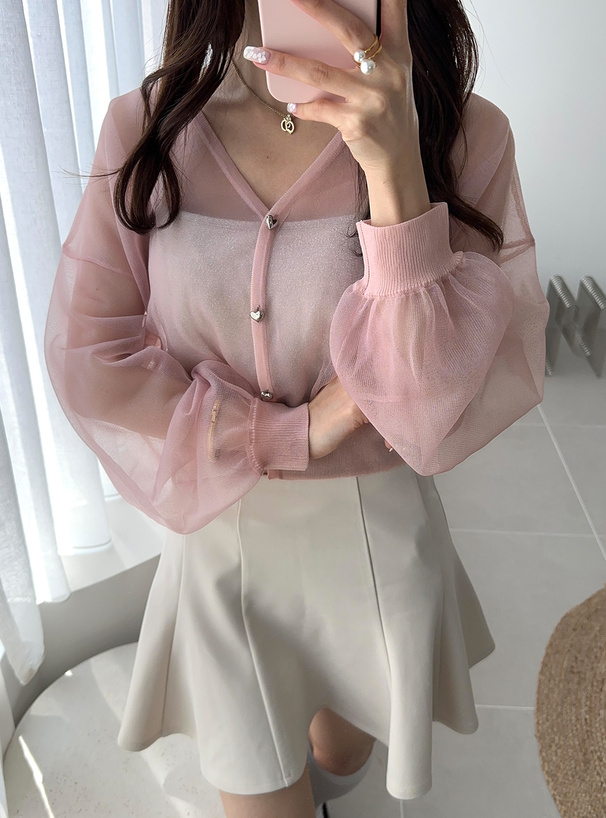 シアーニットハートボタンカーディガン[kz504] | レディース