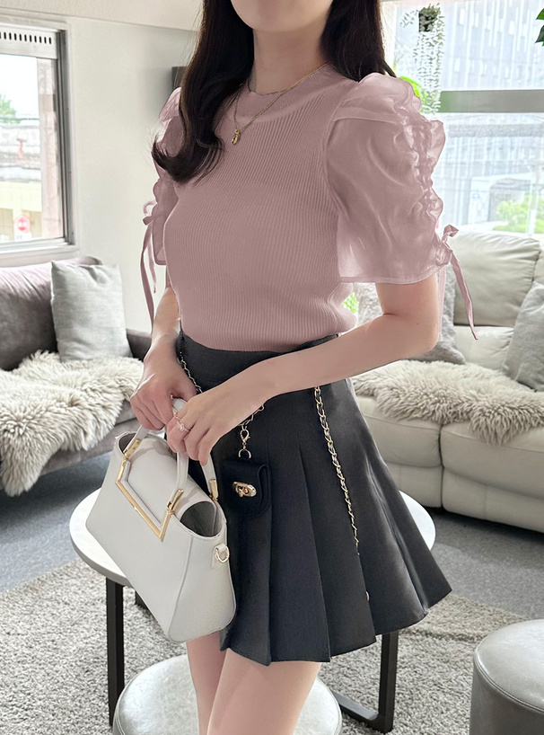 オーガンジードロストスリーブニットトップス[kz529] | レディース