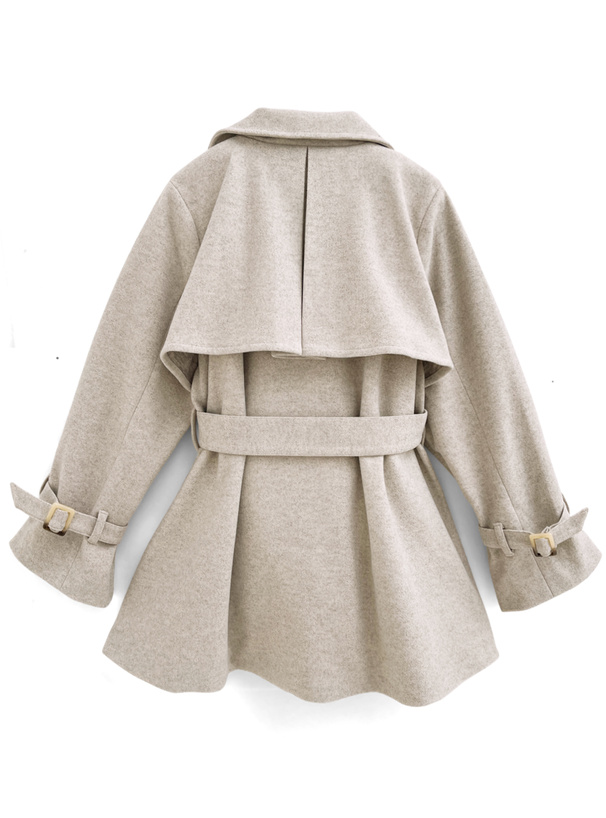 襟2Wayリボンベルト付きフェイクウールトレンチコート[kz568
