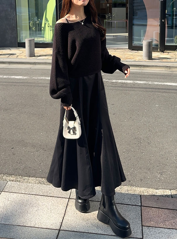 ニットトップスXマーメイドキャミワンピースセットアップ[lt68