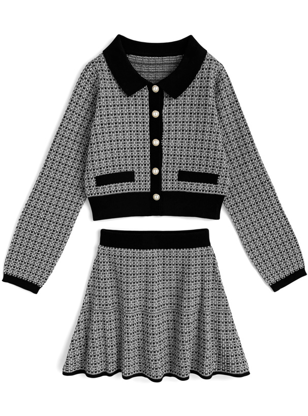 カーディガン×インパン裏地付きミニスカートラメツイードセットアップ