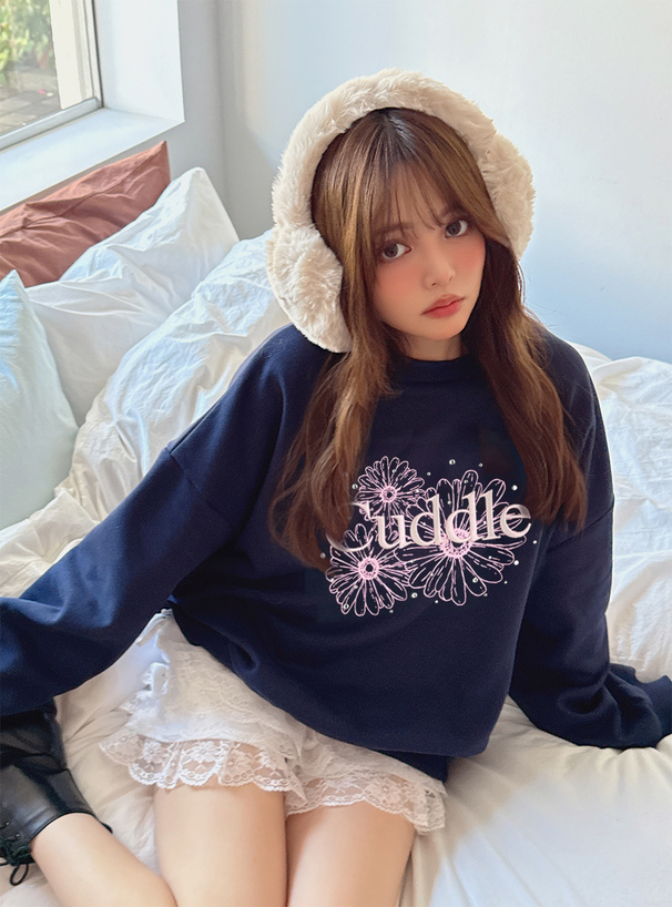 フラワープリントロゴ刺繍スウェットトップス[pm808] | レディース