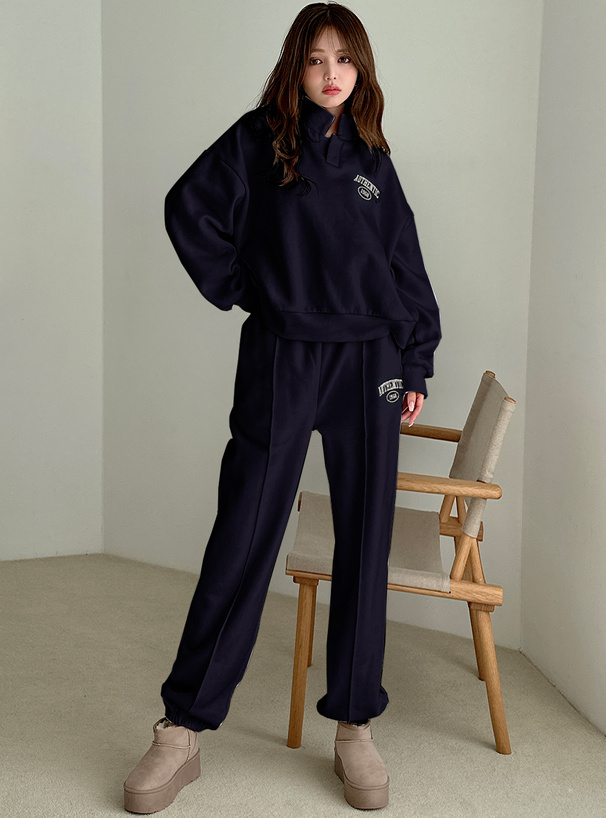 スキッパートップス×ジョガーパンツスウェットセットアップ[pm363