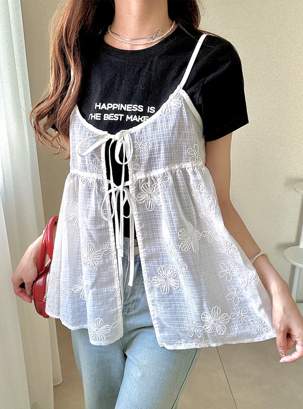 シアーフラワー刺繍キャミソールトップス[pp224] | レディース