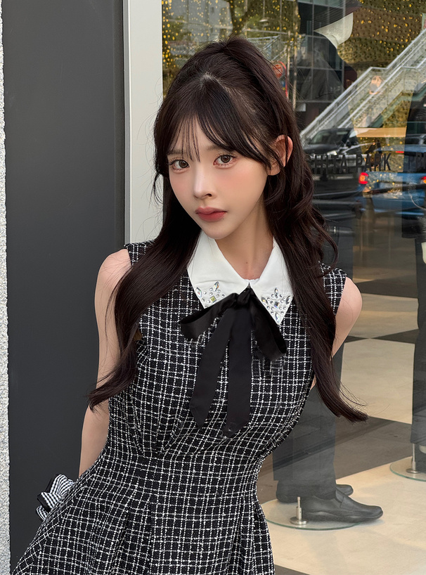 リボン付きツイードタックミニワンピース[ta300] | レディース