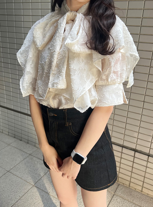 リボンタイケープ付花柄シアーブラウス[tu684] | レディース