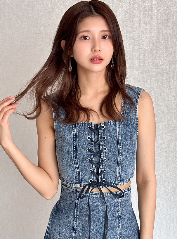 レースアップビスチェ×タイトスカートデニムセットアップ[tu822a