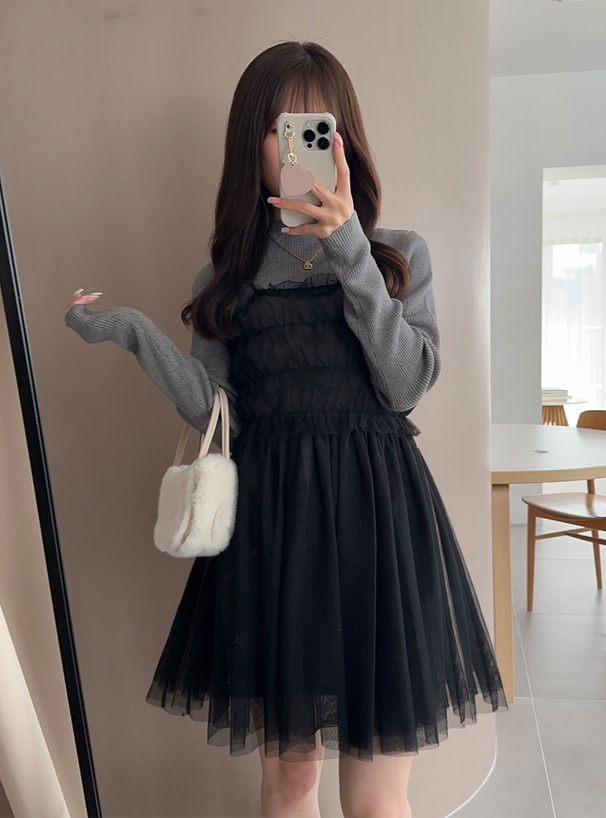 40 N°21 ドットチュール フリル キャミミニワンピ シースルー風 40 N