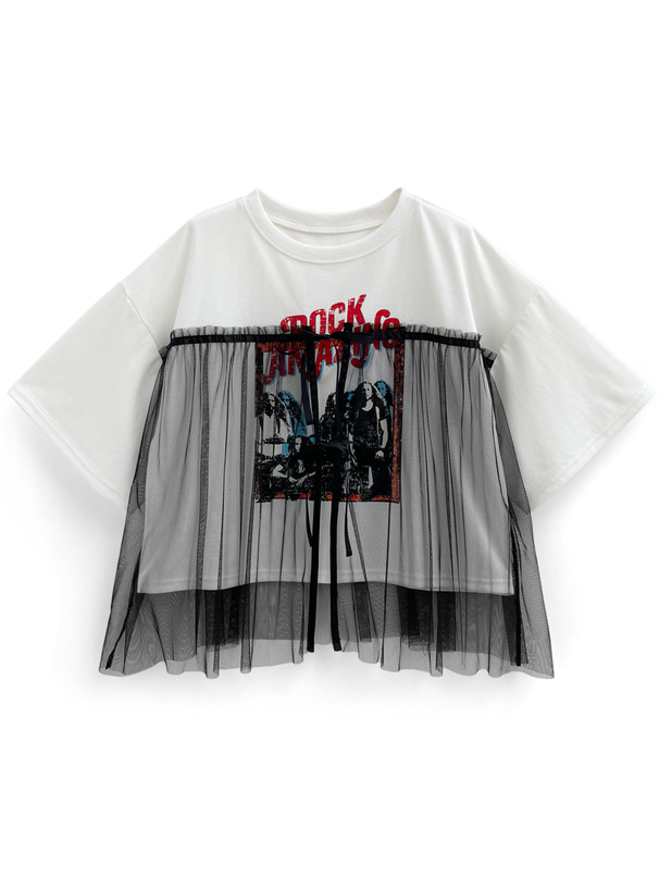 バンドプリントチュールリボンTシャツ[tu1245] | レディース