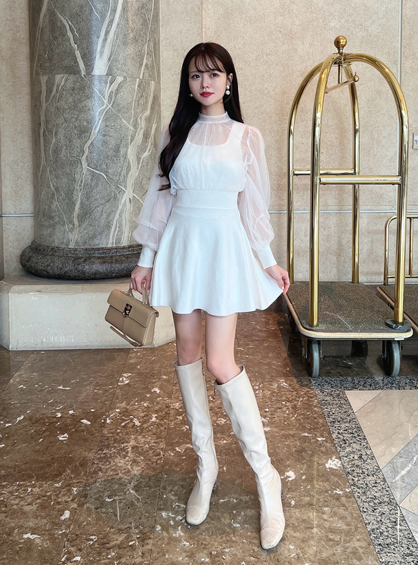 チュールドッキングフレアニットミニワンピース[tu1250] | レディース