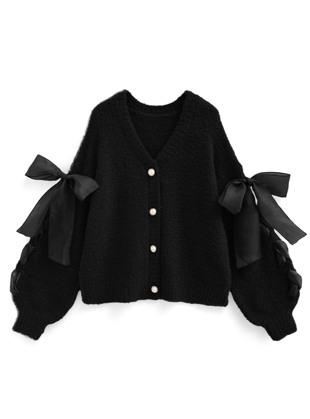 レースアップリボンフェザーニットカーディガン[tu1506] | レディース
