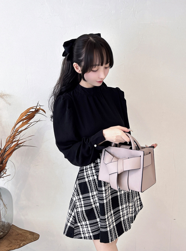 リボン付きチェック柄ドッキングミニワンピース[tu1838] | レディース