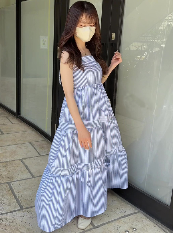 ストライプ柄ティアードキャミワンピース[tw1086] | レディース