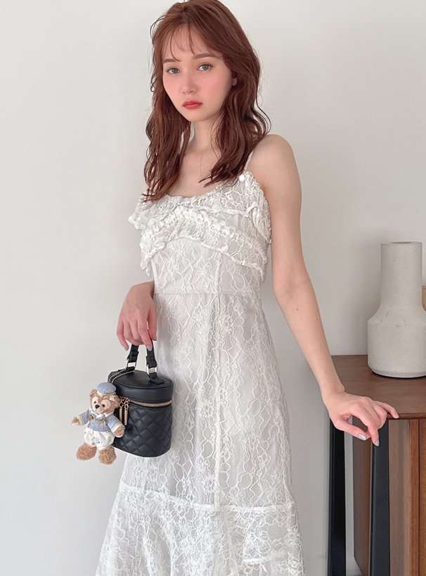 ラメレースフリルマーメイドキャミソールワンピース[tw1216