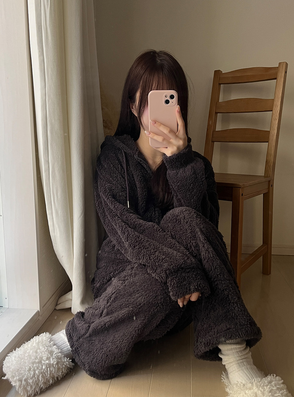 フードジップパーカー×ロングパンツボアセットアップ[ze882