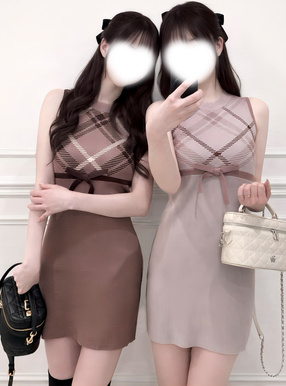 チェック柄ノースリーブニットミニワンピース[ru1295] | レディース