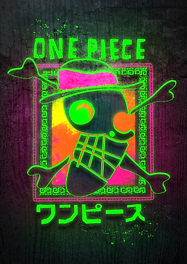 One Piece Neon Jolly Roger' Poster, picture, metal print, paint by