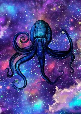 Space Octopus' Poster, picture, metal print, paint by Sarah