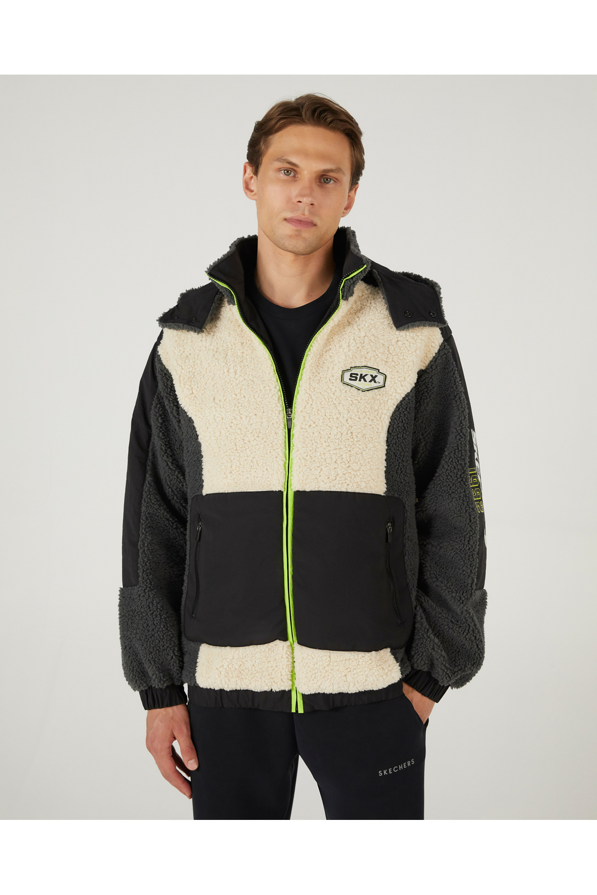Skechers M Outdoor Fleece Full Zip Sherpa Erkek Offwhite Mont