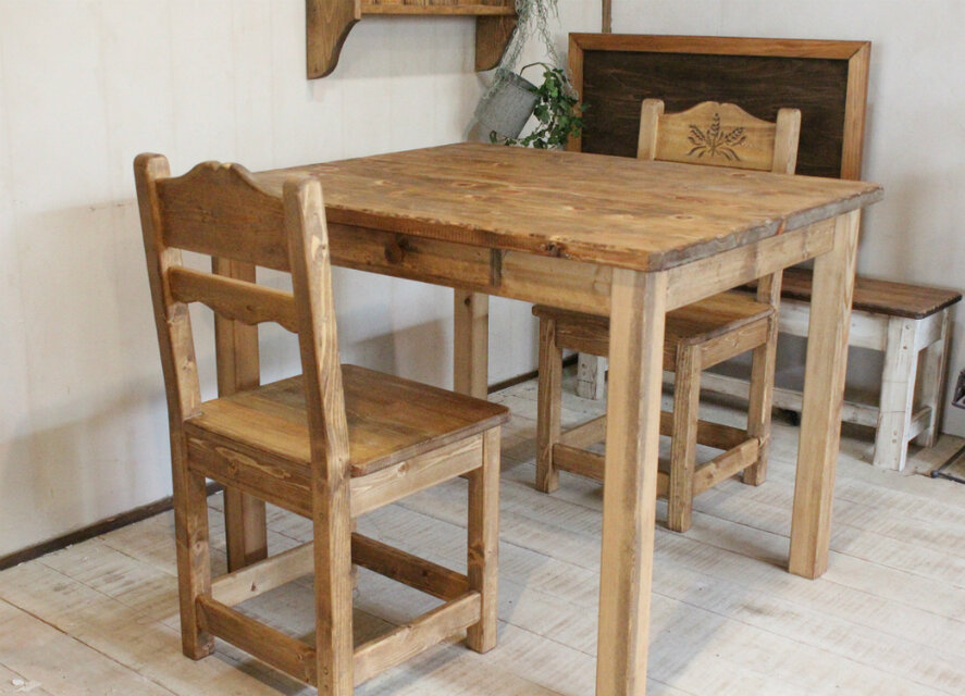 アンティーク風カントリーダイニングテーブルイスセット 麦 2人用