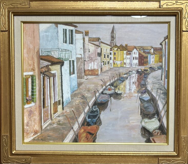 夕暮れの港町(油絵8号、イタリア、ヴェネツィア、原画一点物) | iichi