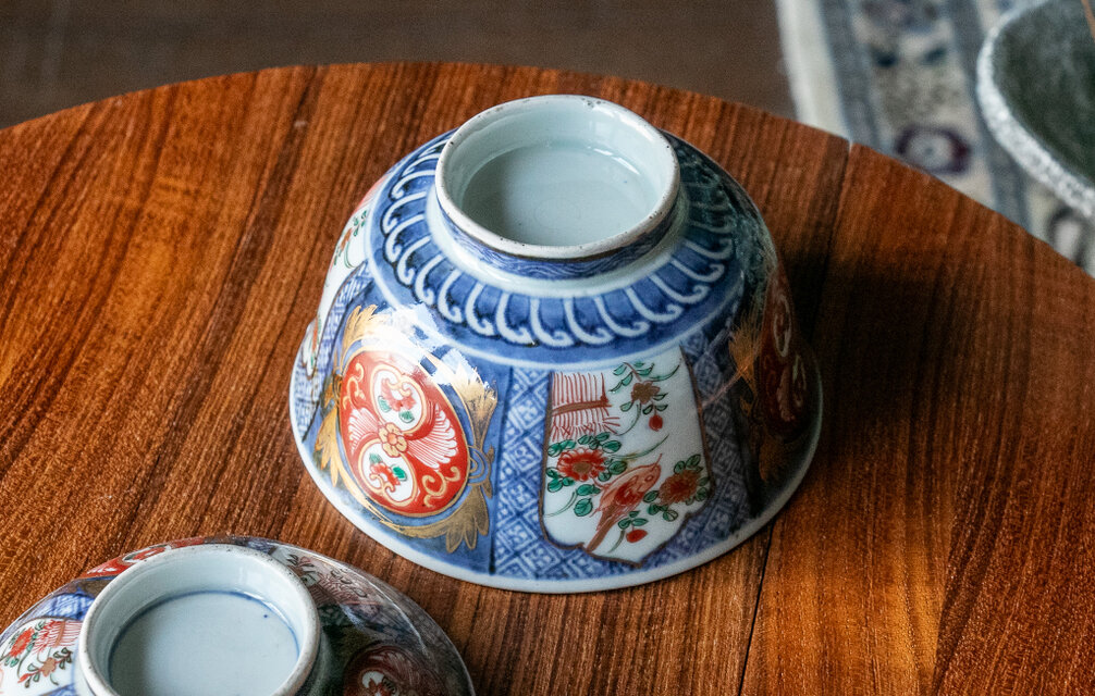 古伊万里 染錦 花鳥文 蓋茶碗 明治時代 D606 | iichi 日々の暮らしを