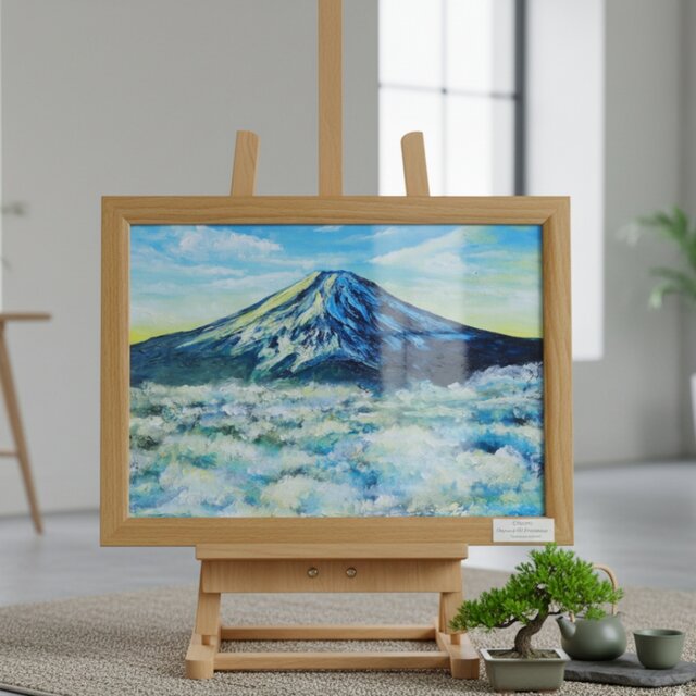 油絵【朝の富士山】（A4サイズ 原画）油彩画 絵画 風景画 富士山