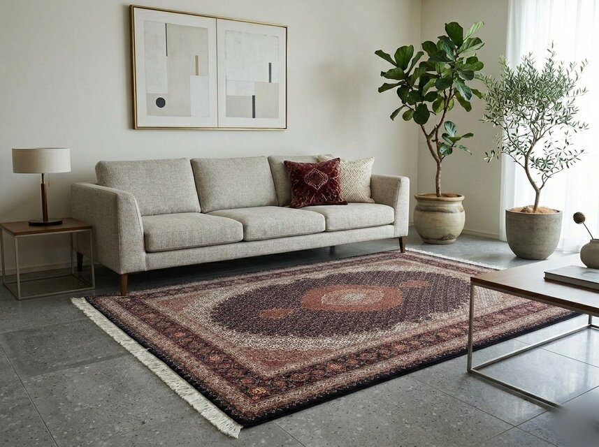 ペルシャ絨毯タブリーズ産 マヒデザイン 50RAJ ウール&シルク 210x155