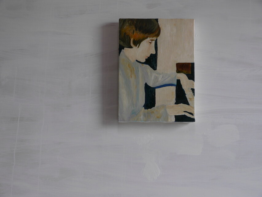 原画「ピアノの練習をする白人少年」F4・油彩画 | iichi 日々の暮らし