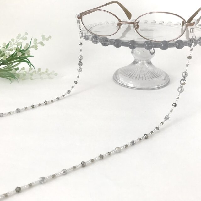 チェコガラス メガネチェーン グラスコード メガネストラップ シルバー
