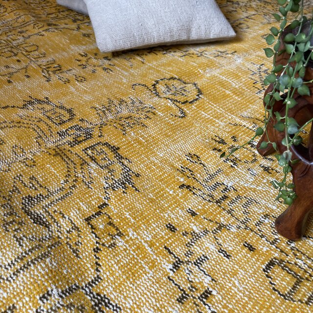 140.5×256 大判 イエローオレンジオーバーダイ トルコヴィンテージラグ
