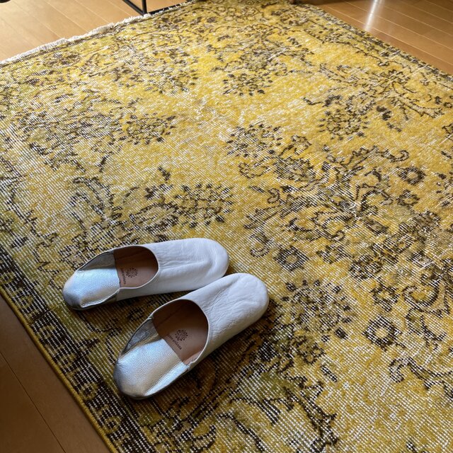 トルコヴィンテージラグ 120×205 レモンイエロー オーバーダイ