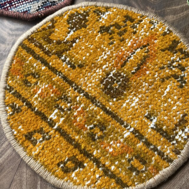 トルコヴィンテージラグ 3枚セット オレンジイエロー コースター 鍋敷