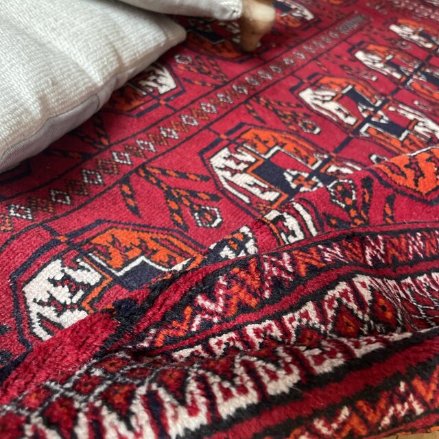96×176 こっくり赤 上質ウール トライバルラグ トルコヴィンテージラグ