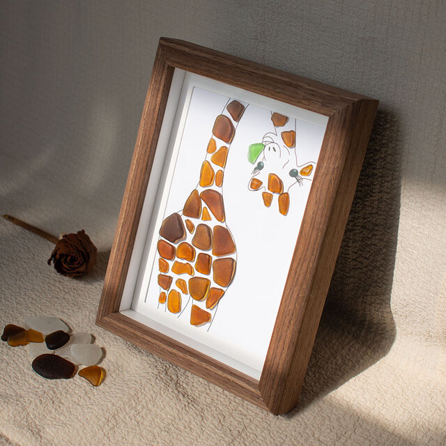 キリンの食事タイム シーグラスアート インテリア雑貨 壁 ヒーリング