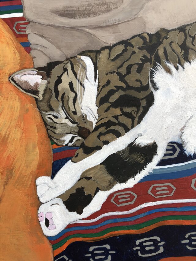 猫イラスト「寝っころがるグリコ」原画 | iichi 日々の暮らしを