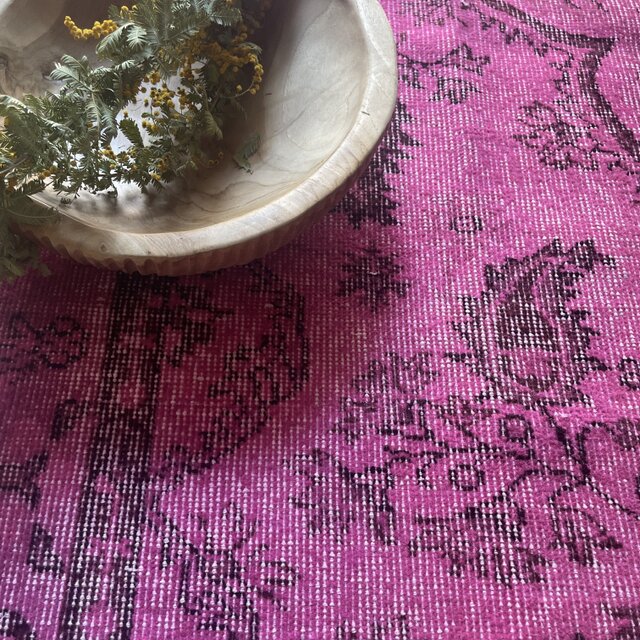 90×183 ピンクオーバーダイ ボタニカル トルコヴィンテージラグ