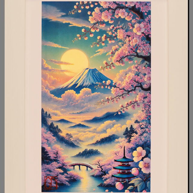 いまを歴史にする AIアート】桜富士山日本20枚限定A4額○がんどう