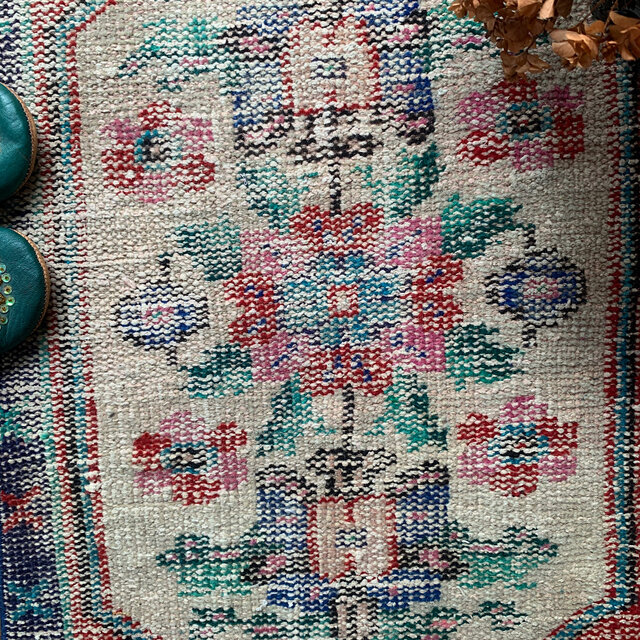 トルコヴィンテージラグ テラコッタレッド 99×56 シャビー ざっくり